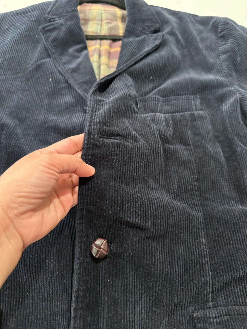 J. Crew Navy Corduroy Blazer Sport Coat with Brown Elbow Patches. Size Large